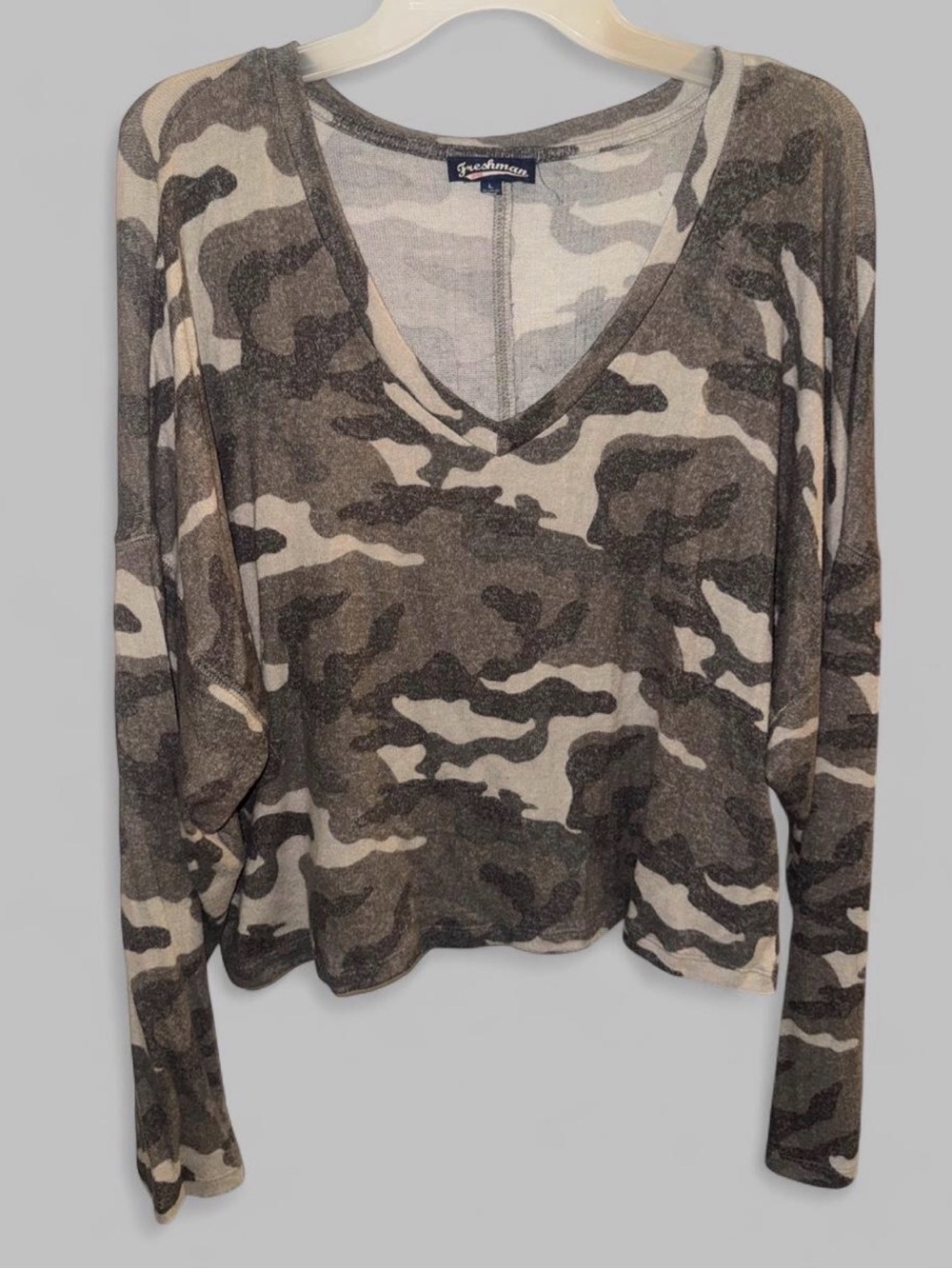 Freshman Olive & Cream Camo V-Neck Long Sleeve Top